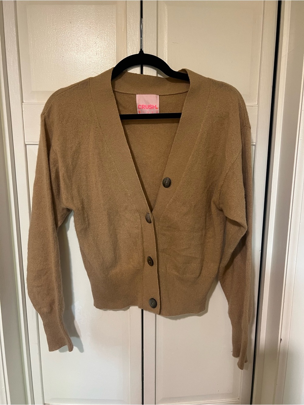 Crush Cashmere Camel V-Neck Button Cardigan Sweater